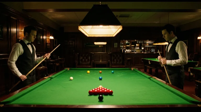 Deux joueurs de snooker face à face lors d'une confrontation directe sur table verte